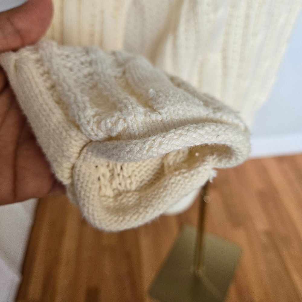 Ivory Cable Knit 100% Cotton Rolled Neck Sweater XL Preppy Fisherman Minimalist - Picture 3 of 10